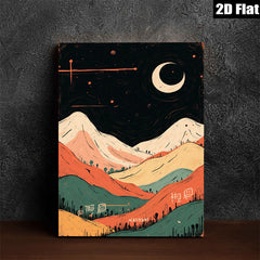2D flat 1pc whimsical mountain landscape wall art cozy bedroom living room decor farmhouse style modern minimalist gallery wrapped canvas prints for home decoration