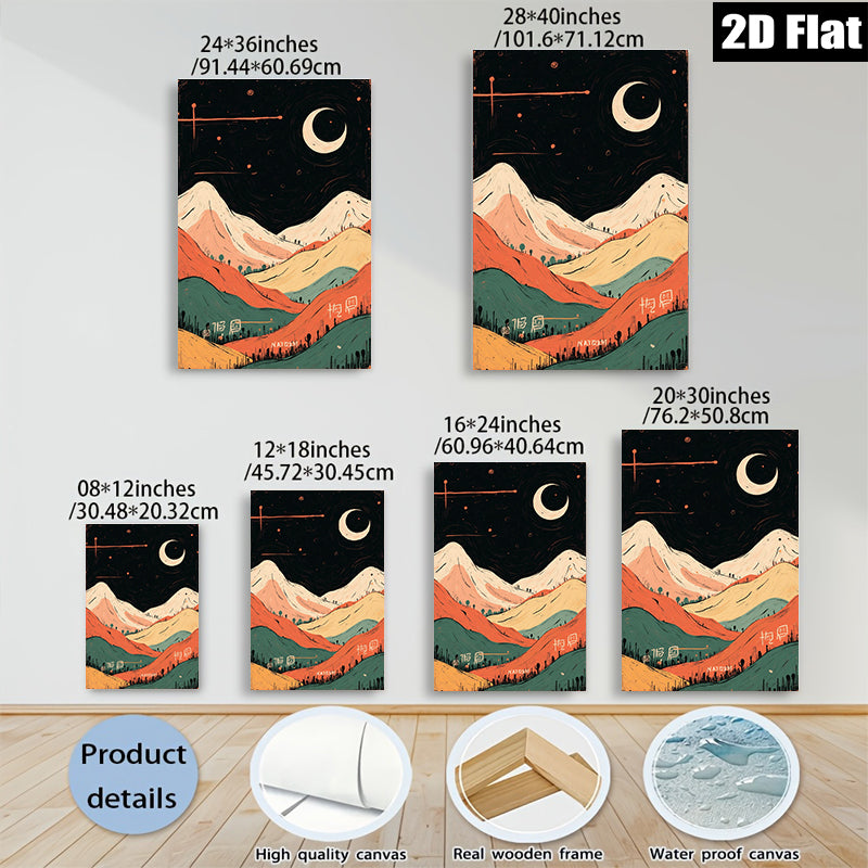 2D flat 1pc whimsical mountain landscape wall art cozy bedroom living room decor farmhouse style modern minimalist gallery wrapped canvas prints for home decoration