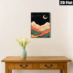 2D flat 1pc whimsical mountain landscape wall art cozy bedroom living room decor farmhouse style modern minimalist gallery wrapped canvas prints for home decoration