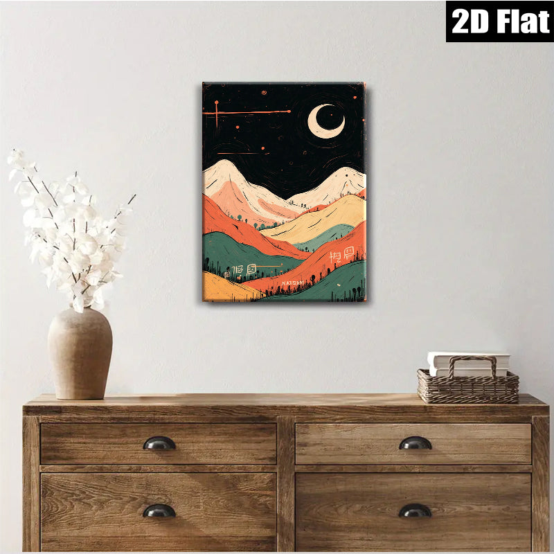 2D flat 1pc whimsical mountain landscape wall art cozy bedroom living room decor farmhouse style modern minimalist gallery wrapped canvas prints for home decoration