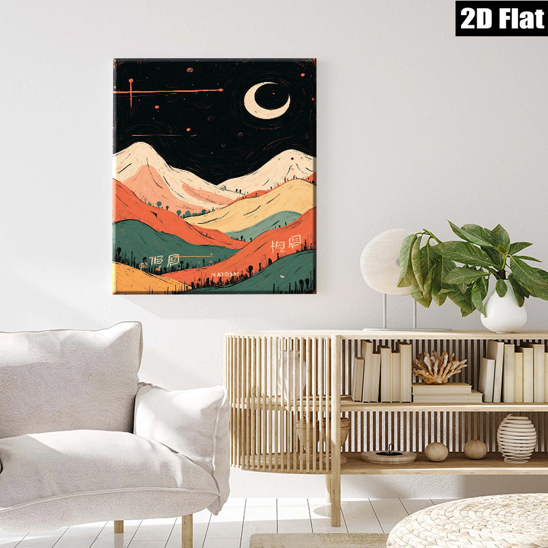 2D flat 1pc whimsical mountain landscape wall art cozy bedroom living room decor farmhouse style modern minimalist gallery wrapped canvas prints for home decoration