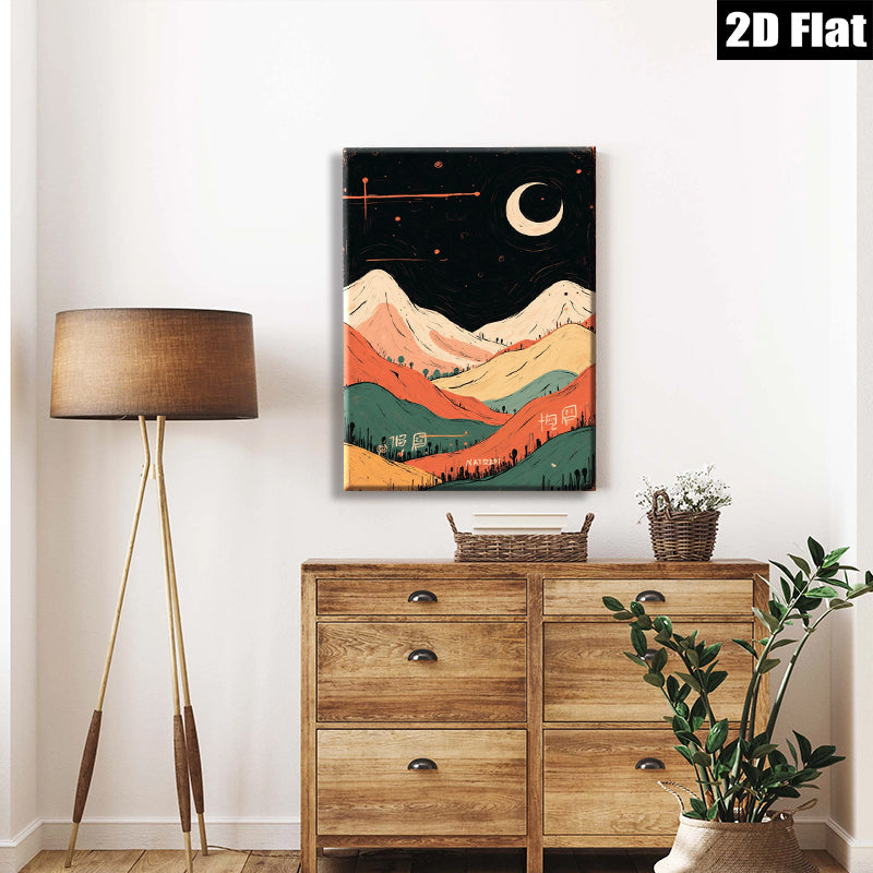 2D flat 1pc whimsical mountain landscape wall art cozy bedroom living room decor farmhouse style modern minimalist gallery wrapped canvas prints for home decoration