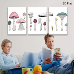 2D flat 1pc whimsical mushroom botanical wall art prints for living room bedroom gallery wrapped canvas farmhouse decor modern minimalist aesthetic