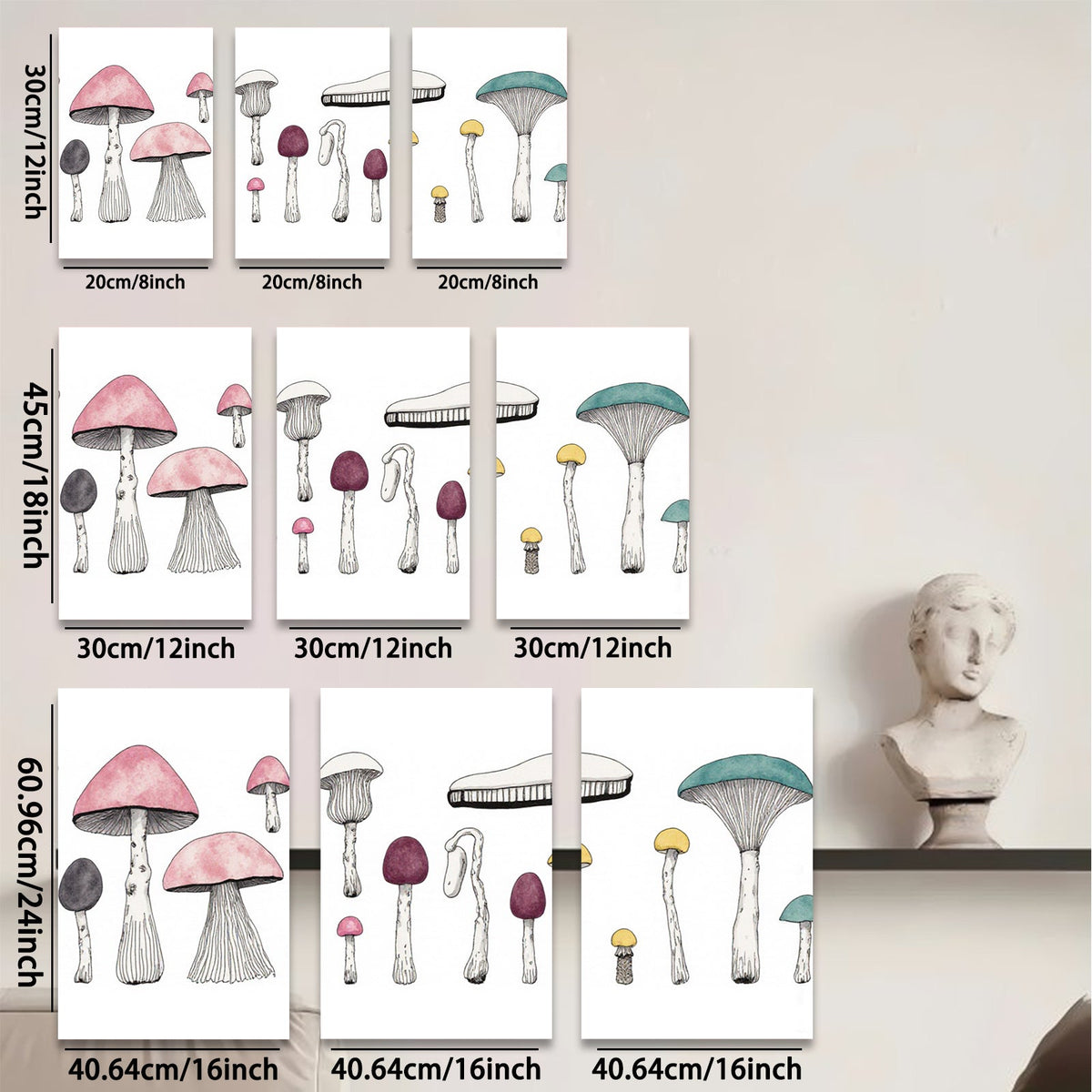 2D flat 1pc whimsical mushroom botanical wall art prints for living room bedroom gallery wrapped canvas farmhouse decor modern minimalist aesthetic