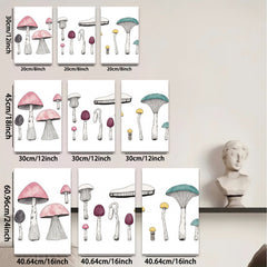 2D flat 1pc whimsical mushroom botanical wall art prints for living room bedroom gallery wrapped canvas farmhouse decor modern minimalist aesthetic