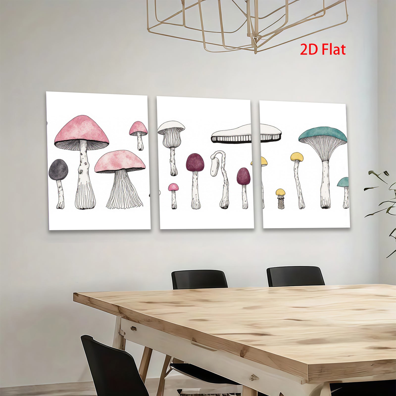 2D flat 1pc whimsical mushroom botanical wall art prints for living room bedroom gallery wrapped canvas farmhouse decor modern minimalist aesthetic