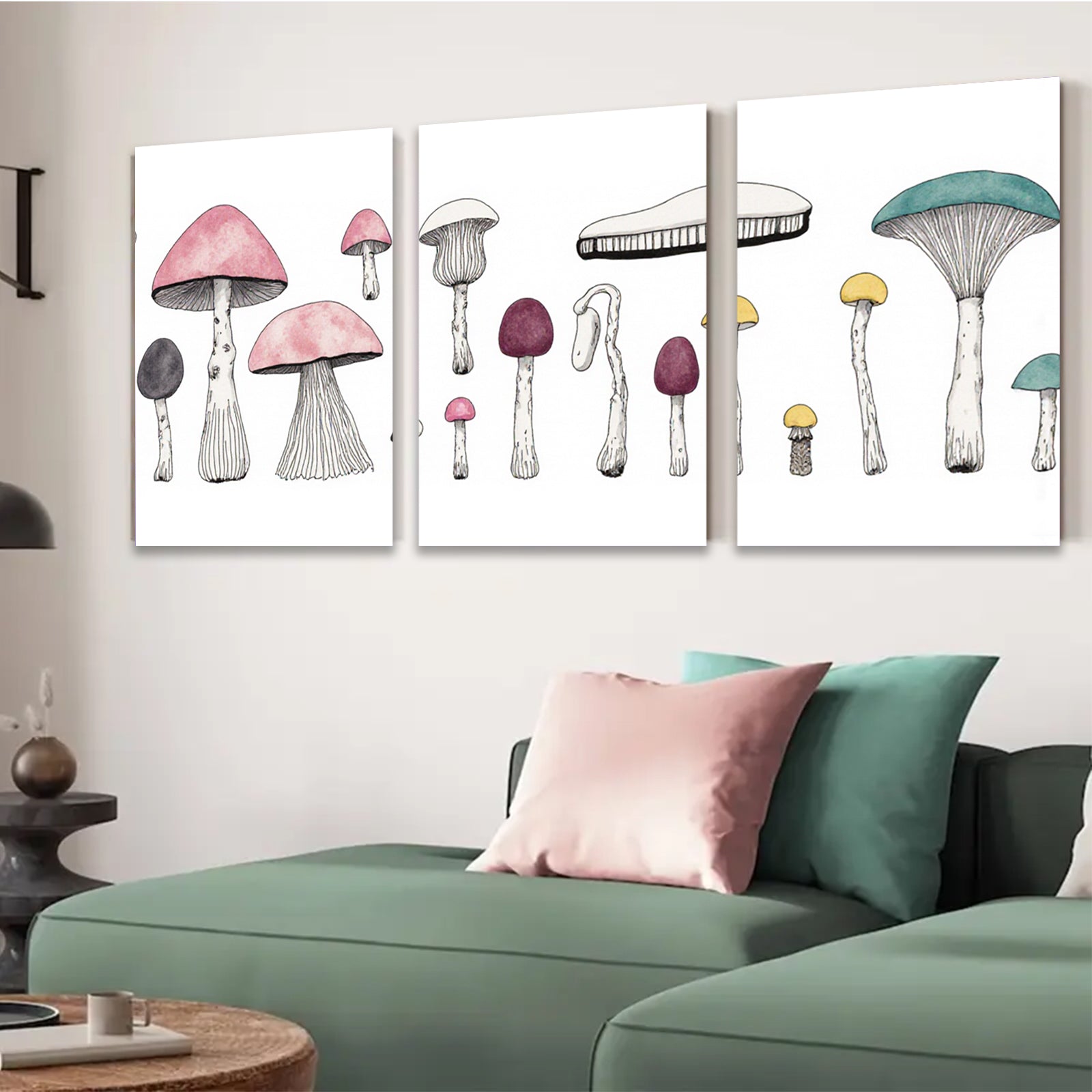 2D flat 1pc whimsical mushroom botanical wall art prints for living room bedroom gallery wrapped canvas farmhouse decor modern minimalist aesthetic
