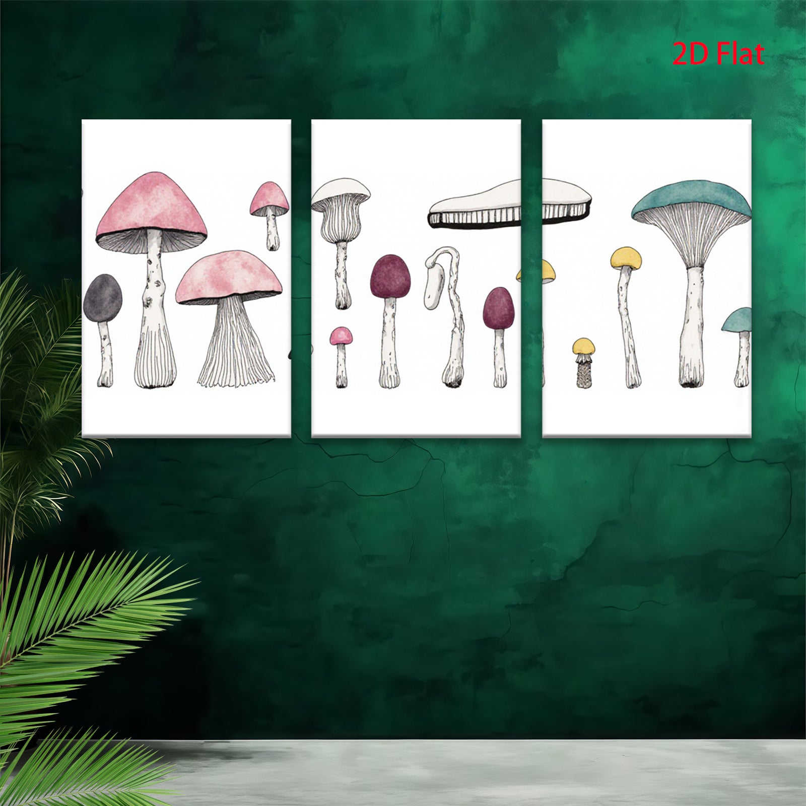 2D flat 1pc whimsical mushroom botanical wall art prints for living room bedroom gallery wrapped canvas farmhouse decor modern minimalist aesthetic