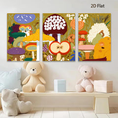 2D flat 1pc whimsical mushroom forest botanical illustration kids room nursery decor farmhouse wall art modern canvas prints cozy vibes