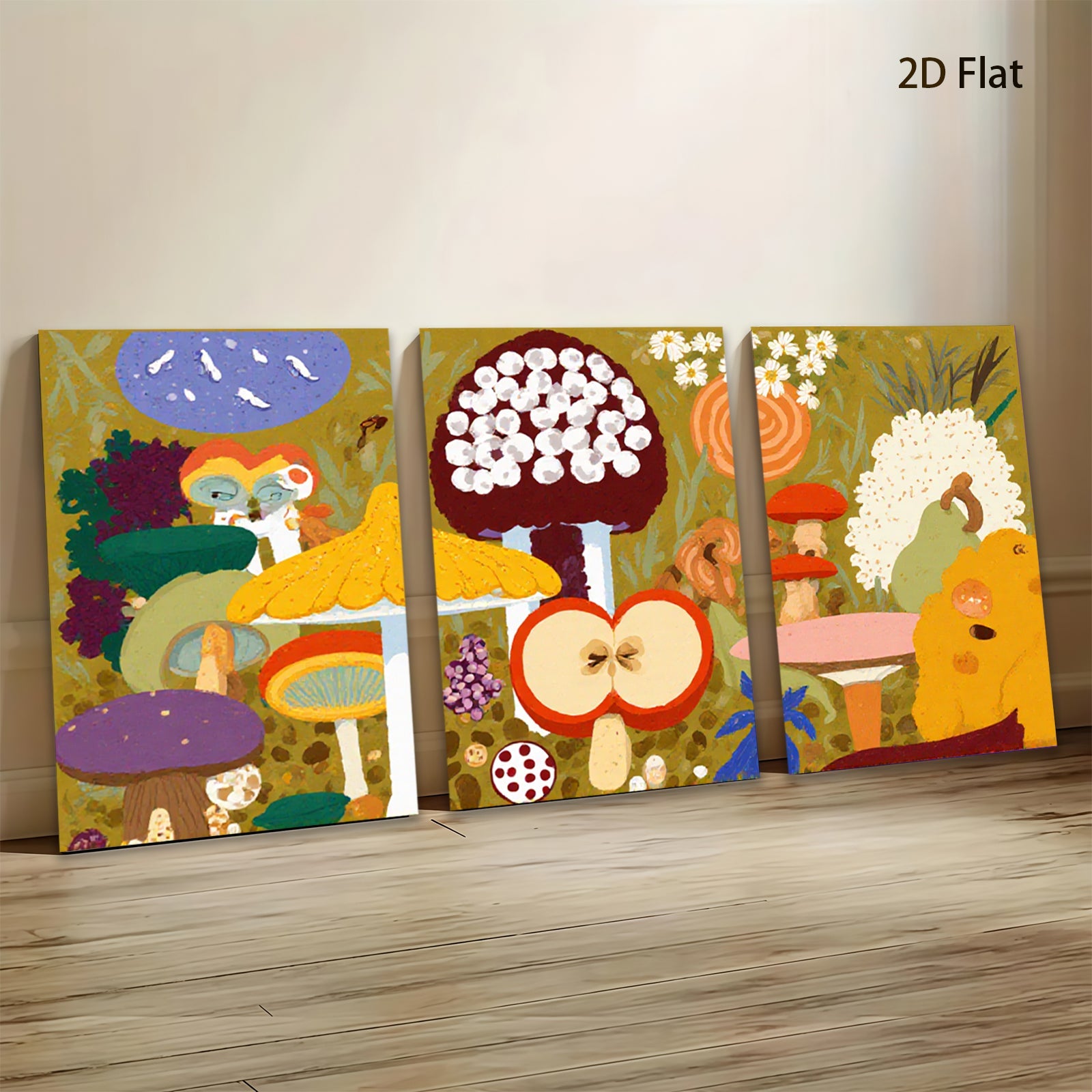 2D flat 1pc whimsical mushroom forest botanical illustration kids room nursery decor farmhouse wall art modern canvas prints cozy vibes