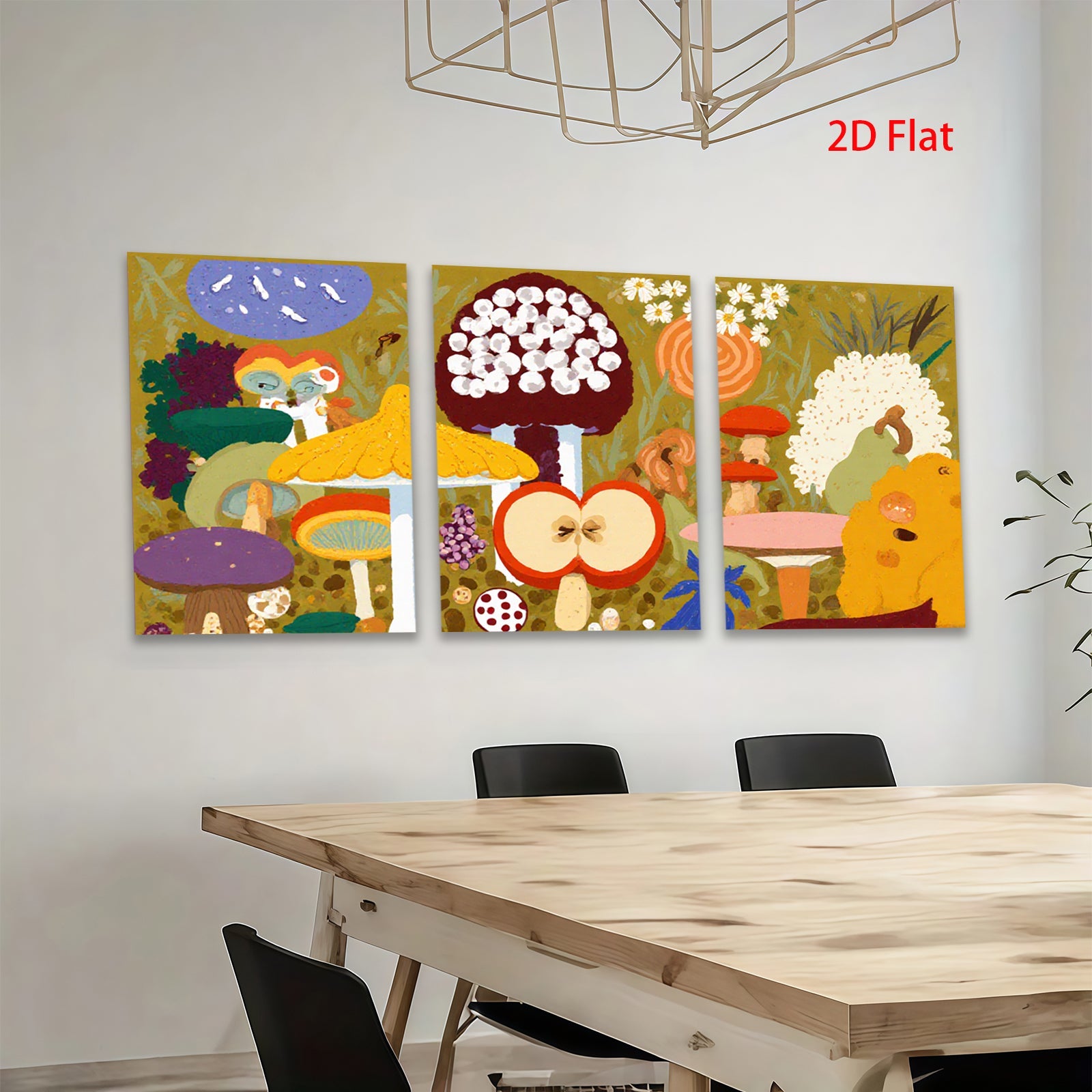 2D flat 1pc whimsical mushroom forest botanical illustration kids room nursery decor farmhouse wall art modern canvas prints cozy vibes