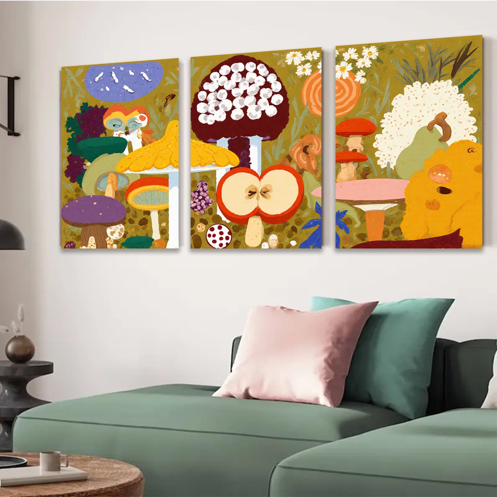 2D flat 1pc whimsical mushroom forest botanical illustration kids room nursery decor farmhouse wall art modern canvas prints cozy vibes