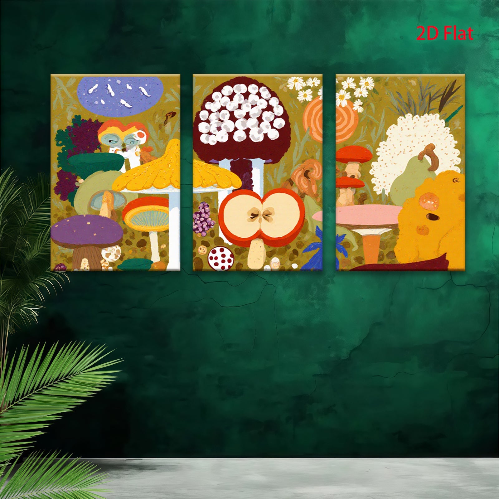2D flat 1pc whimsical mushroom forest botanical illustration kids room nursery decor farmhouse wall art modern canvas prints cozy vibes