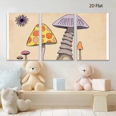2D flat 1pc whimsical mushroom forest painting botanical wall art decor for living room bedroom gallery wrapped canvas prints farmhouse style cozy vibes