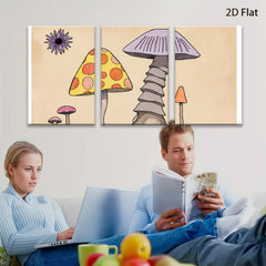 2D flat 1pc whimsical mushroom forest painting botanical wall art decor for living room bedroom gallery wrapped canvas prints farmhouse style cozy vibes