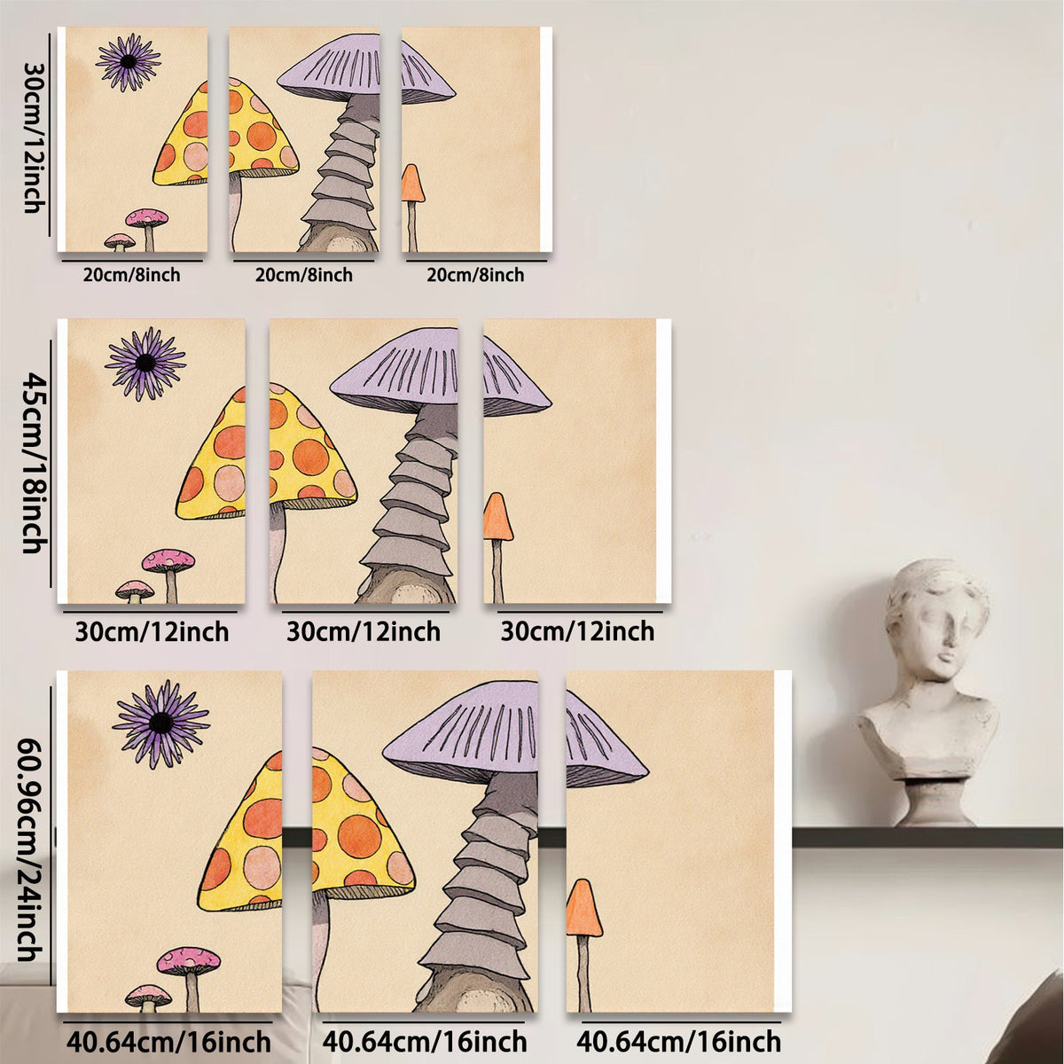 2D flat 1pc whimsical mushroom forest painting botanical wall art decor for living room bedroom gallery wrapped canvas prints farmhouse style cozy vibes