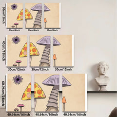 2D flat 1pc whimsical mushroom forest painting botanical wall art decor for living room bedroom gallery wrapped canvas prints farmhouse style cozy vibes