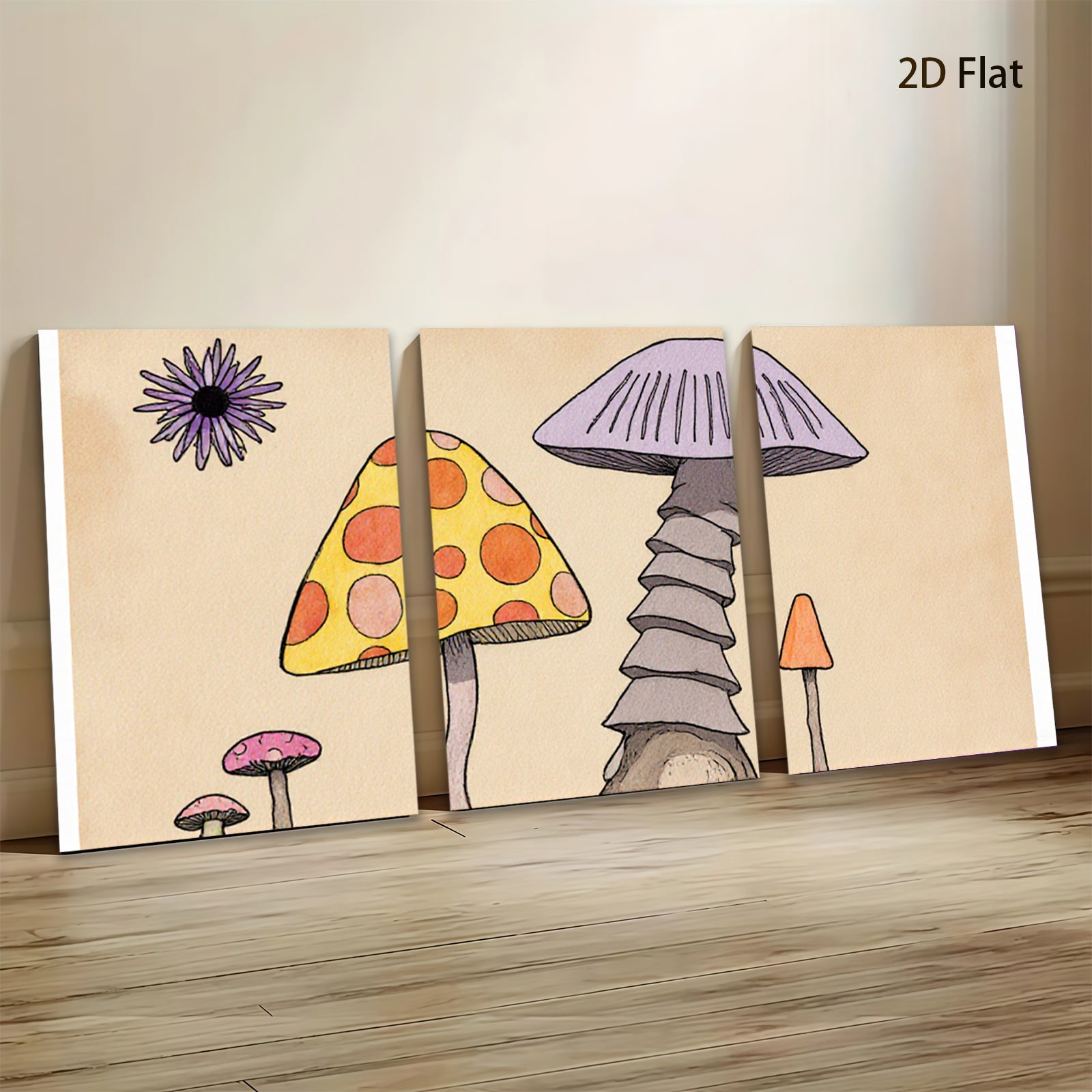 2D flat 1pc whimsical mushroom forest painting botanical wall art decor for living room bedroom gallery wrapped canvas prints farmhouse style cozy vibes