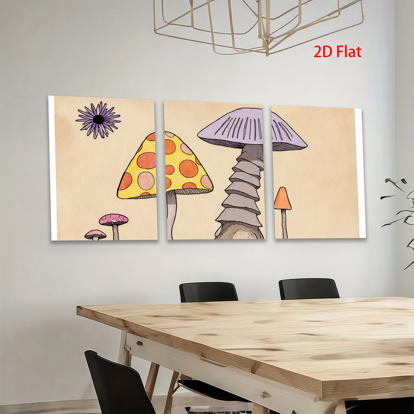 2D flat 1pc whimsical mushroom forest painting botanical wall art decor for living room bedroom gallery wrapped canvas prints farmhouse style cozy vibes