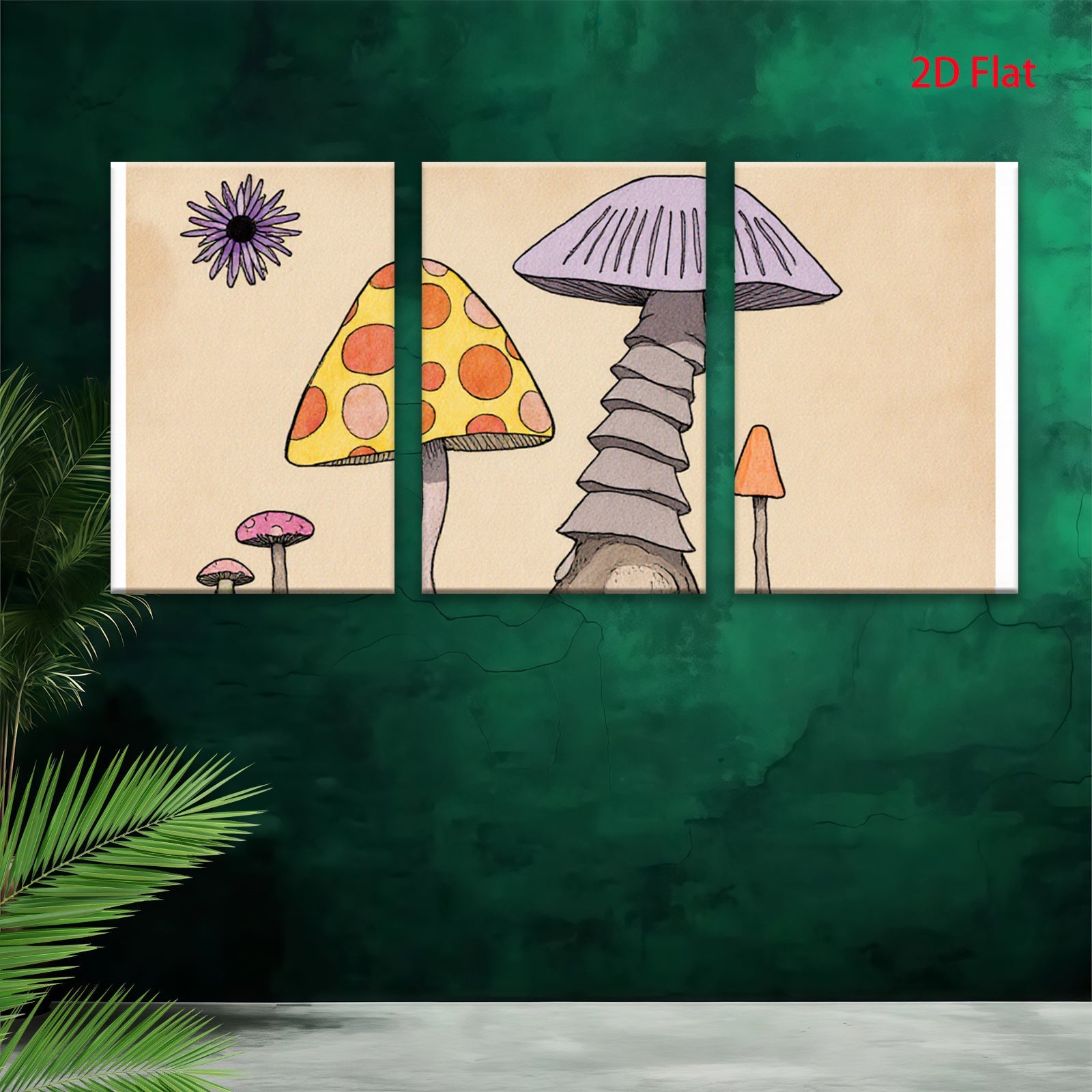 2D flat 1pc whimsical mushroom forest painting botanical wall art decor for living room bedroom gallery wrapped canvas prints farmhouse style cozy vibes