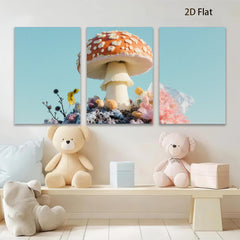 2D flat 1pc whimsical mushroom garden bloom botanical wall art decor farmhouse living room bedroom cozy vibes gallery wrapped canvas print