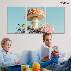 2D flat 1pc whimsical mushroom garden bloom botanical wall art decor farmhouse living room bedroom cozy vibes gallery wrapped canvas print