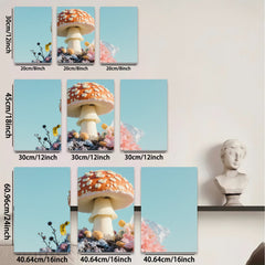 2D flat 1pc whimsical mushroom garden bloom botanical wall art decor farmhouse living room bedroom cozy vibes gallery wrapped canvas print