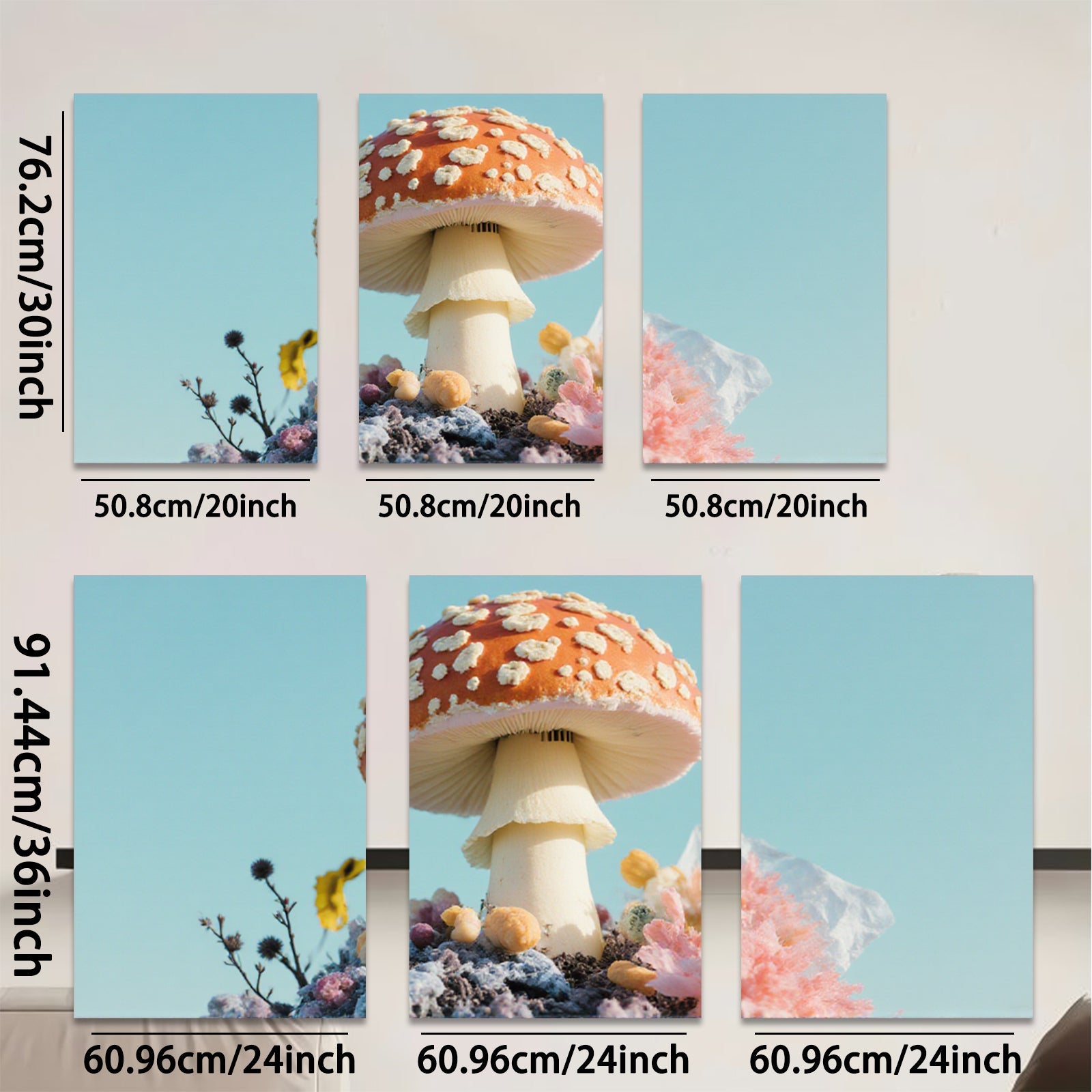 2D flat 1pc whimsical mushroom garden bloom botanical wall art decor farmhouse living room bedroom cozy vibes gallery wrapped canvas print
