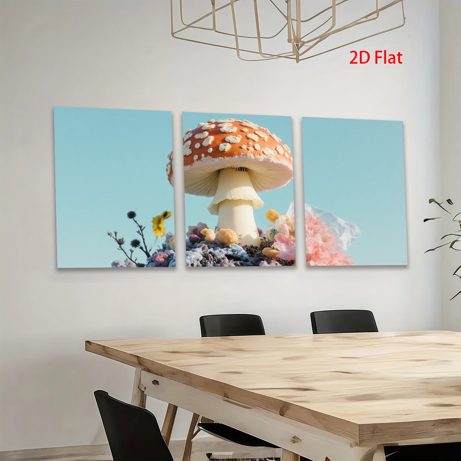 2D flat 1pc whimsical mushroom garden bloom botanical wall art decor farmhouse living room bedroom cozy vibes gallery wrapped canvas print