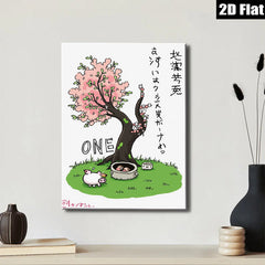 2D flat 1pc whimsical pig bathing under blooming cherry blossom tree wall art for bathroom kids room nursery decor farmhouse style modern minimalist aesthetic