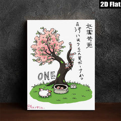 2D flat 1pc whimsical pig bathing under blooming cherry blossom tree wall art for bathroom kids room nursery decor farmhouse style modern minimalist aesthetic
