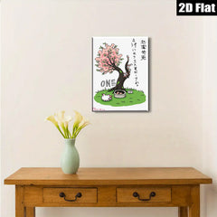 2D flat 1pc whimsical pig bathing under blooming cherry blossom tree wall art for bathroom kids room nursery decor farmhouse style modern minimalist aesthetic