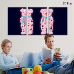 2D flat 1pc whimsical pink bear tattoo art wall decor kids room playroom modern farmhouse gallery wrapped canvas print cozy vibes