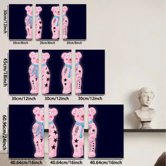 2D flat 1pc whimsical pink bear tattoo art wall decor kids room playroom modern farmhouse gallery wrapped canvas print cozy vibes