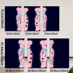 2D flat 1pc whimsical pink bear tattoo art wall decor kids room playroom modern farmhouse gallery wrapped canvas print cozy vibes