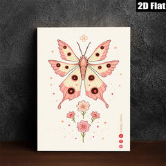 2D flat 1pc whimsical pink butterfly floral wall art canvas prints for bedroom living room home decor farmhouse style modern minimalist aesthetic gallery wrapped