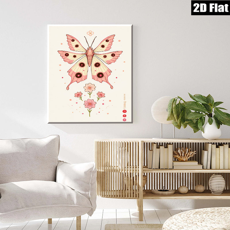 2D flat 1pc whimsical pink butterfly floral wall art canvas prints for bedroom living room home decor farmhouse style modern minimalist aesthetic gallery wrapped