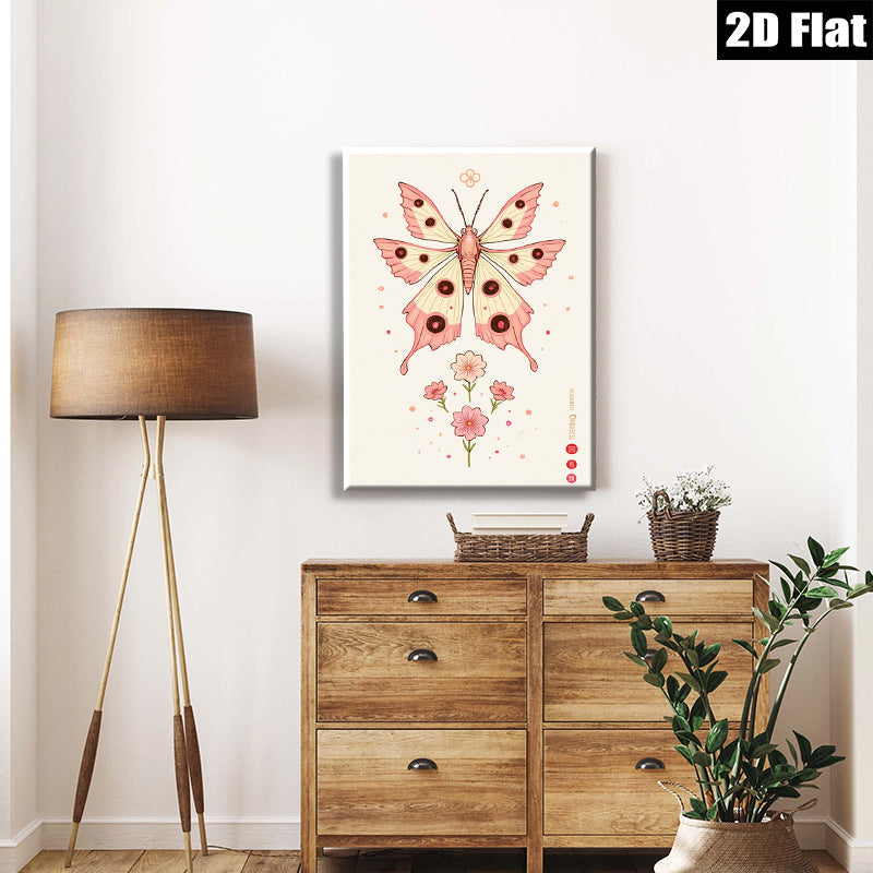2D flat 1pc whimsical pink butterfly floral wall art canvas prints for bedroom living room home decor farmhouse style modern minimalist aesthetic gallery wrapped