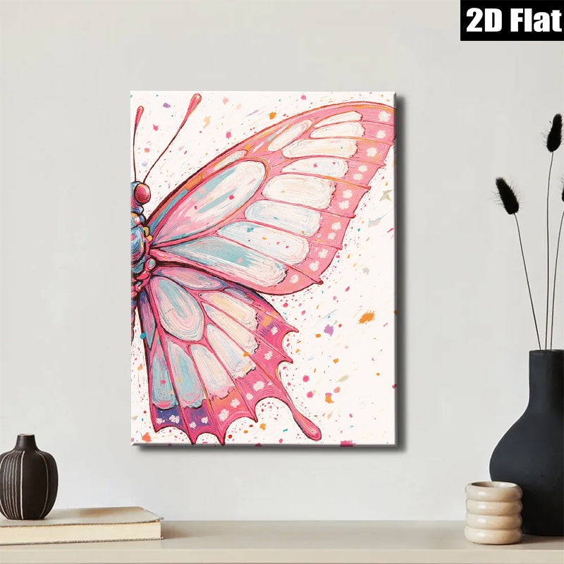 2D flat 1pc whimsical pink butterfly wing art print for living room bedroom gallery wall decor farmhouse style modern minimalist canvas