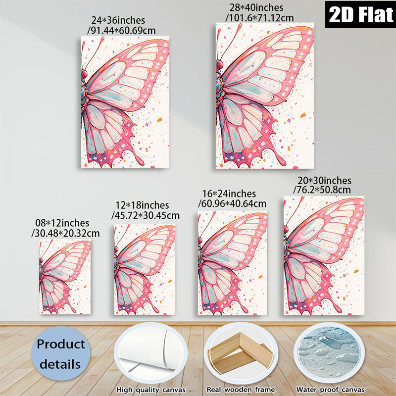 2D flat 1pc whimsical pink butterfly wing art print for living room bedroom gallery wall decor farmhouse style modern minimalist canvas