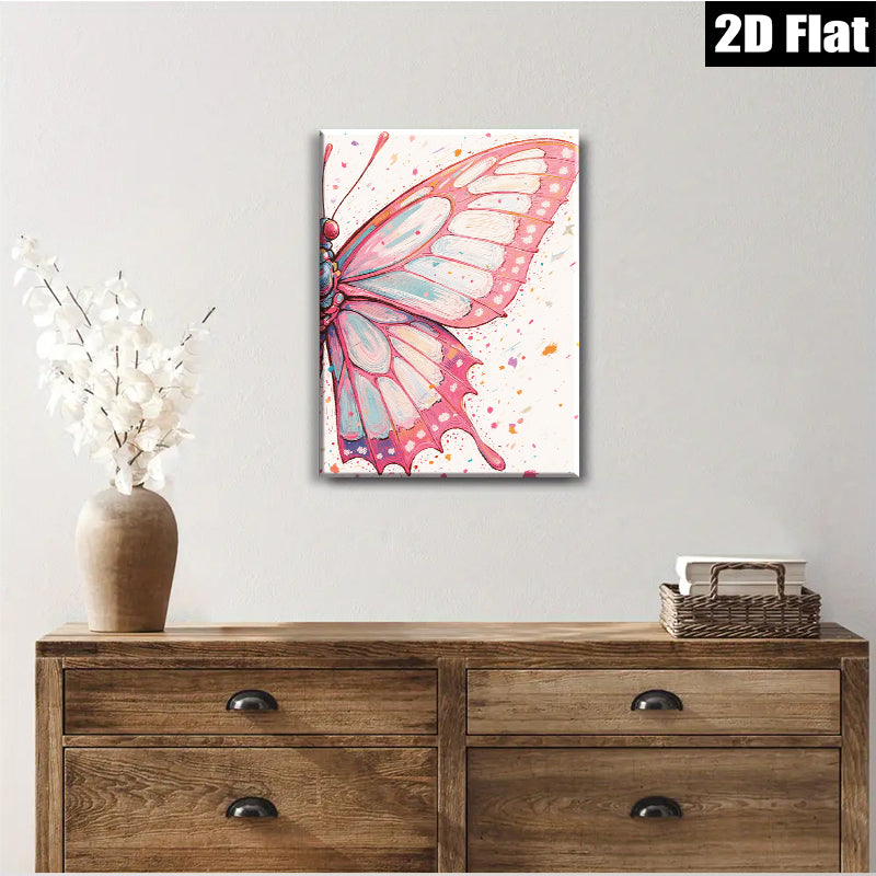 2D flat 1pc whimsical pink butterfly wing art print for living room bedroom gallery wall decor farmhouse style modern minimalist canvas