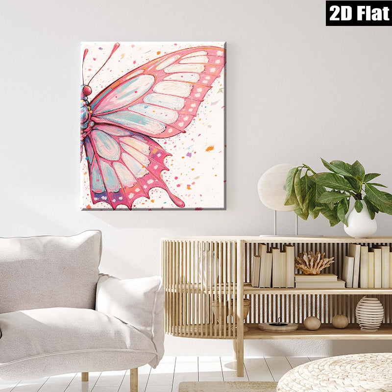 2D flat 1pc whimsical pink butterfly wing art print for living room bedroom gallery wall decor farmhouse style modern minimalist canvas