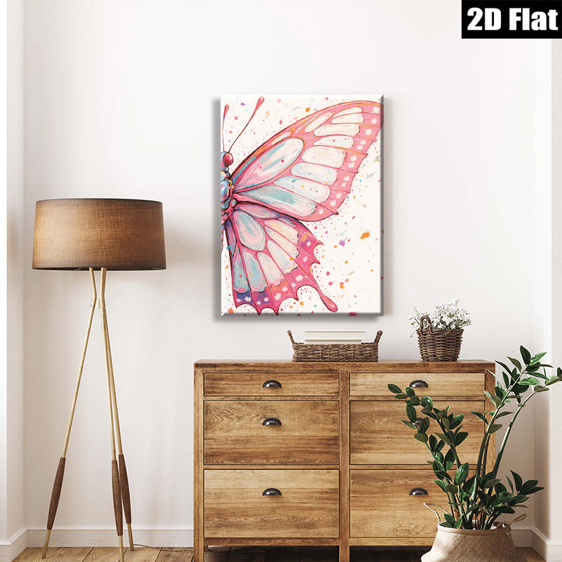 2D flat 1pc whimsical pink butterfly wing art print for living room bedroom gallery wall decor farmhouse style modern minimalist canvas