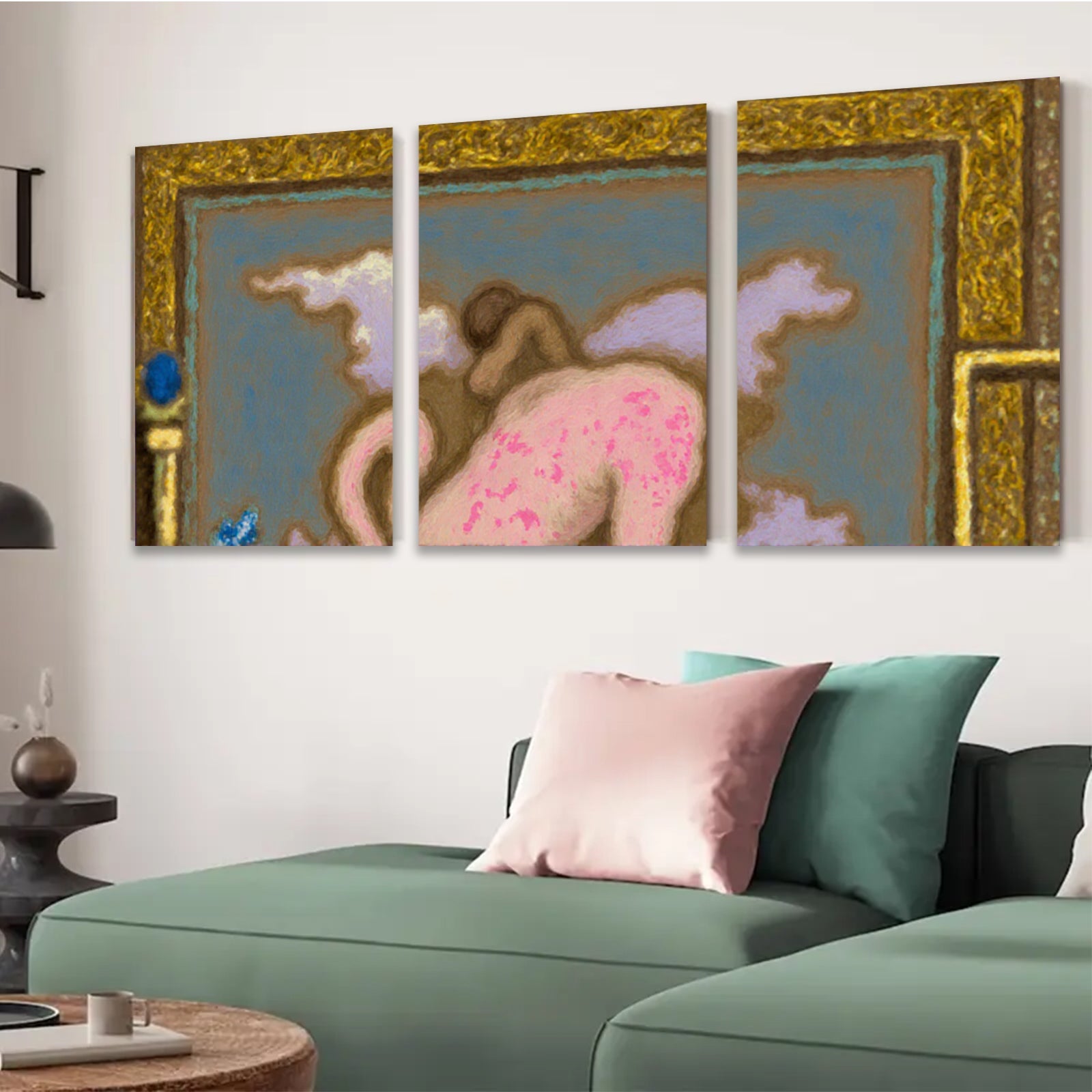2D flat 1pc whimsical pink dragon fantasy art bedroom living room gallery wall decor farmhouse style modern minimalist statement piece