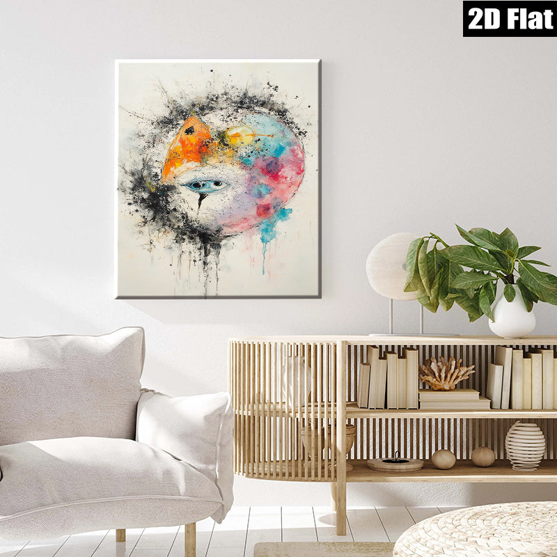 2D flat 1pc whimsical portrait abstract face art modern wall decor living room bedroom canvas print farmhouse style gallery wrapped inspirational gift idea
