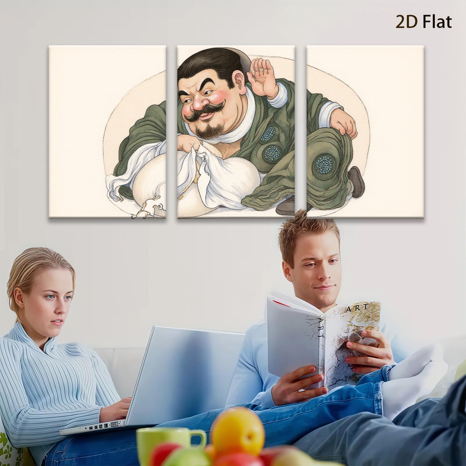 2D flat 1pc whimsical portrait man embracing cat farmhouse wall decor living room bedroom gallery wrapped canvas print modern art