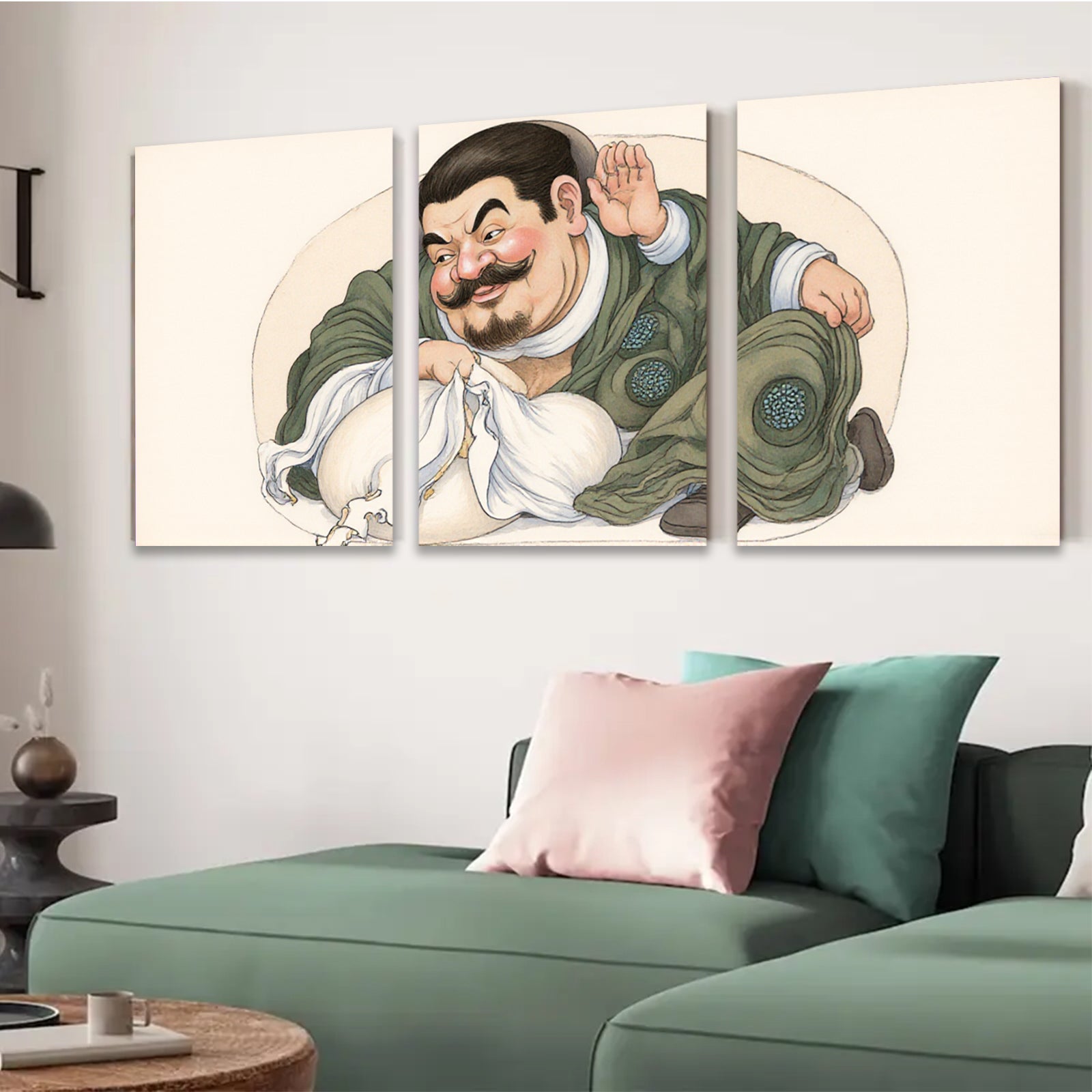 2D flat 1pc whimsical portrait man embracing cat farmhouse wall decor living room bedroom gallery wrapped canvas print modern art