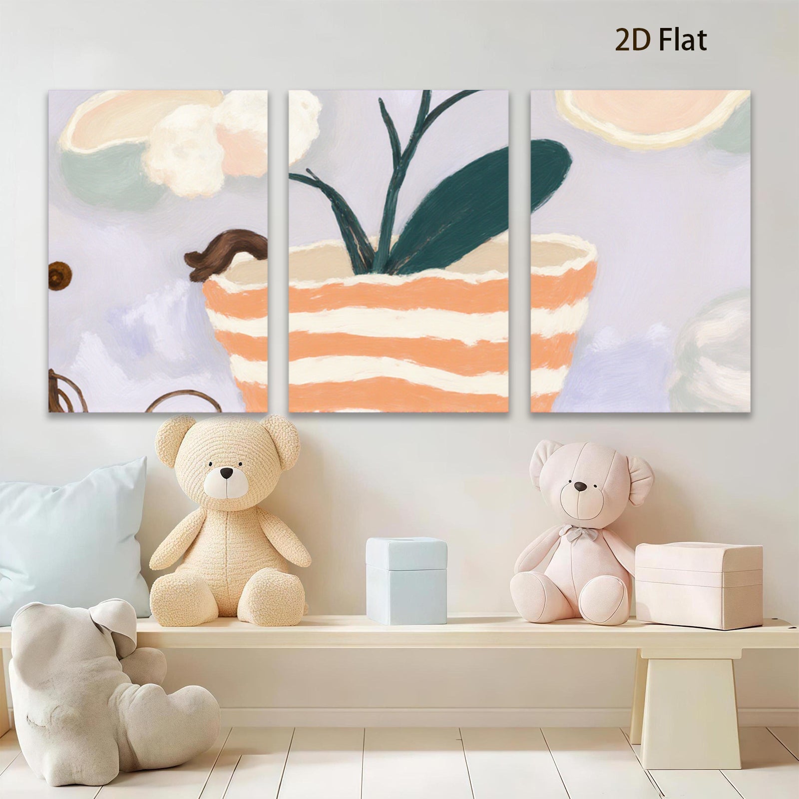 2D flat 1pc whimsical potted plant botanical wall art canvas prints for living room bedroom home decor farmhouse style modern minimalist cozy vibes