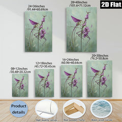 2D flat 1pc whimsical praying mantis amidst vibrant purple wildflowers botanical wall art for living room bedroom office gallery wrapped canvas prints modern farmhouse decor