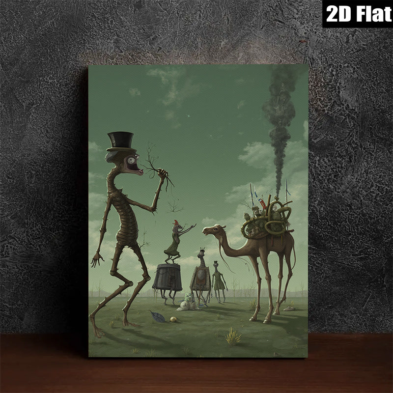 2D flat 1pc whimsical procession across surreal landscape modern farmhouse wall art living room decor bedroom statement piece gallery wrapped canvas print